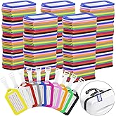 200 Pcs Luggage Tags, 3.3×2" Plastic Luggage Tags with Name ID Card Inserts & Lanyards, Personalized Luggage Labels, Airplane Suitcase Labels, Suitable for 2.7 * 1.8 Inch Cards, 10 Colors