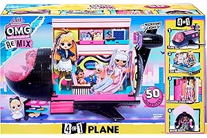 L.O.L. Surprise! Remix 4 in 1 Exclusive Plane Playset Transforms 50 Surprises - Airplane, Car, Recording Studio, Mixing Booth with Colorful Doll Accessories, Play Set Gift for Kids Ages 6-11
