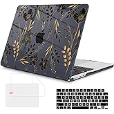 Mektron Compatible with M4 MacBook Air 15 inch Case 2025 A3241 2024 2023 M3 A3114 A2941 M2 Liquid Retina Display Touch ID, Plastic Hard Case & Keyboard Skin & Screen Protector - Gold Floral