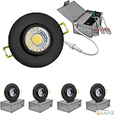 NUWATT Black 3 Inch LED Gimbal Recessed Lights, 5CCT 2700K/3000K/3500K/4000K/5000K Selectable 8W, 600 Lumens, IC Rated, Wet Rated, 120V, Dimmable, Canless Eyeball Adjustable Recessed Lighting, 4 Pack