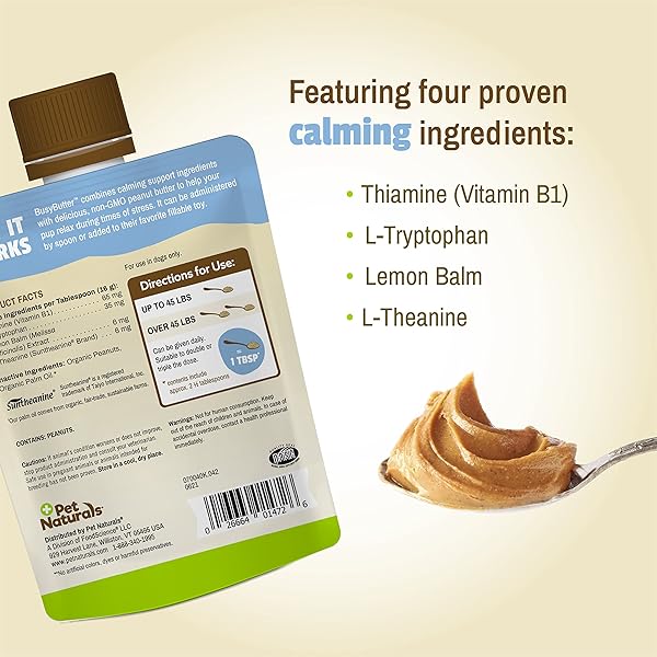 PET NATURALS BUSYBUTTER EASY SQUEEZE CALMING PEANUT BUTTER FOR DOGS, 6 POUCHES – GREAT FOR TREATS, LICK MATS, TRAINING, CALMING, AND OCCUPIER TOYS, BUSY BUTTER, 1.5OZ (PACK OF 6)