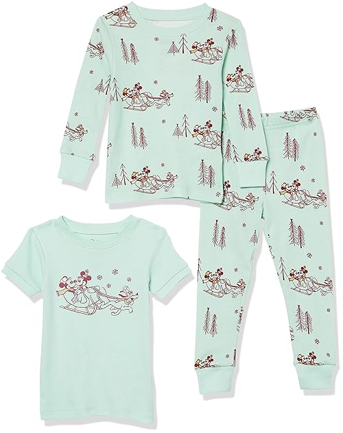 Amazon Essentials Disney | Marvel | Star Wars Boys' Snug-Fit Cotton Pajama Sleepwear Sets, 3-piece Mickey Winter Set, 14-16