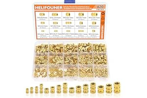 HELIFOUNER 420 PCS M2 M3 M4 M5 Female Thread Knurled Nuts Brass Threaded Insert Embedment Nuts Assortment Kit