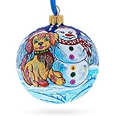 Dog and Snowman Friendship Glass Ball Christmas Ornament 3.25 Inches