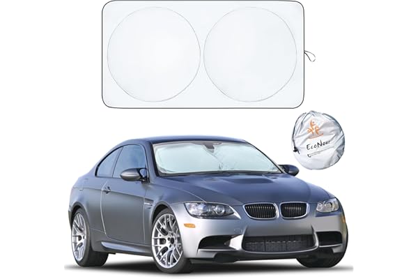 EcoNour Car Windshield Sun Shade | Reflector Sunshade Offers Ultimate Protection for Car Interior | Cool Reflective Sun Blocker Fits Small Sedans, Mini SUVs, & Hatchbacks | Medium (64x32 inches)