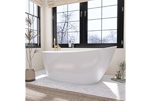 SYLONWILL 59" Free Standing Tub, Pure Acrylic Freestanding Bathtub, Stylish Stand Alone Contemporary Deep Soaking Bath Tub, cUPC Certified SY9950 (Glossy White)