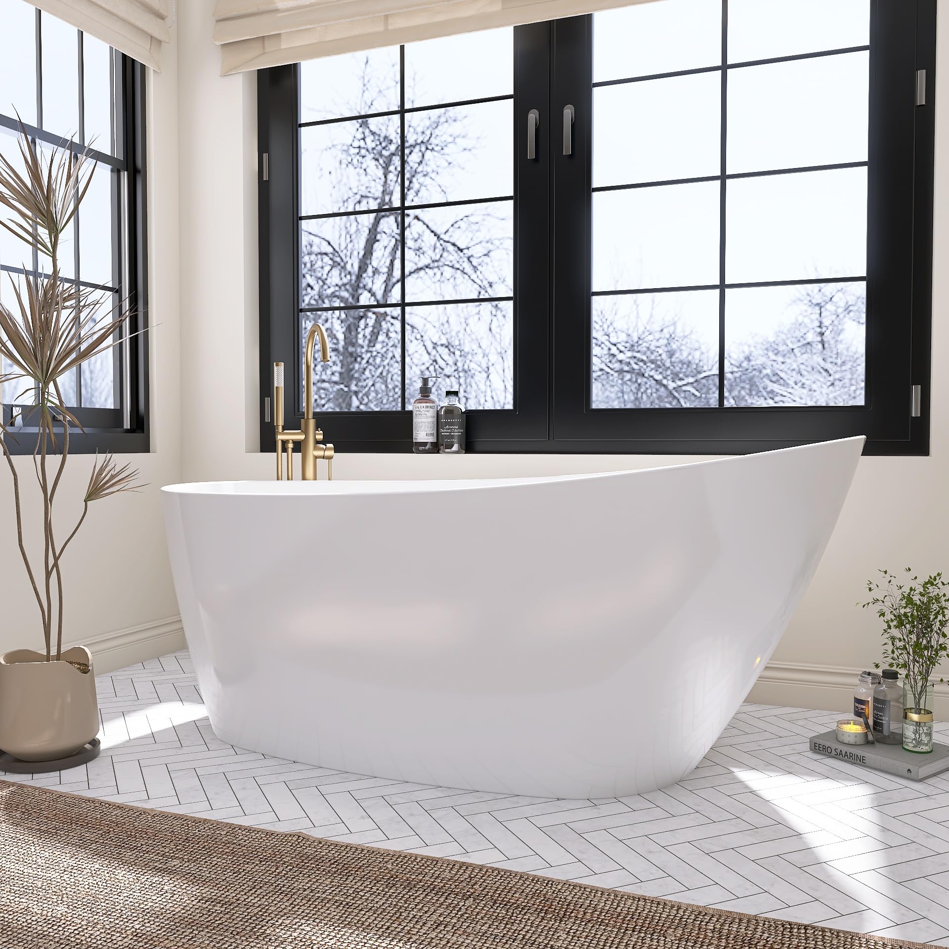 Photo 1 of (TRUCK OR TRAILER PICKUP ONLY)***MINOR DAMAGES SHOWN***
59" Free Standing Tub, Pure Acrylic Freestanding Bathtub, Stylish Stand Alone Contemporary Deep Soaking Bath Tub, cUPC Certified SY9950 (Glossy White)