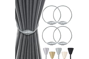 Groleca 4 Pack Magnetic Curtain Tiebacks Curtain Holdbacks Curtain Ties Curtain Pull Backs Modern Rope Tiebacks Drapery Holdbacks Tie Backs for Curtains (Blue-Grey,Cone-4 PCS)