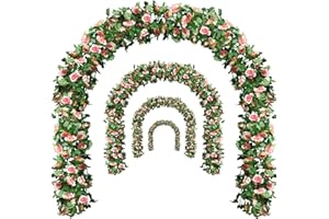 Bacucine Flower Garland Rose Vines 4Pcs 28FT Fake Silk Rose Hanging Vine with Green Leaves for Wedding Party Garden Wall Arch