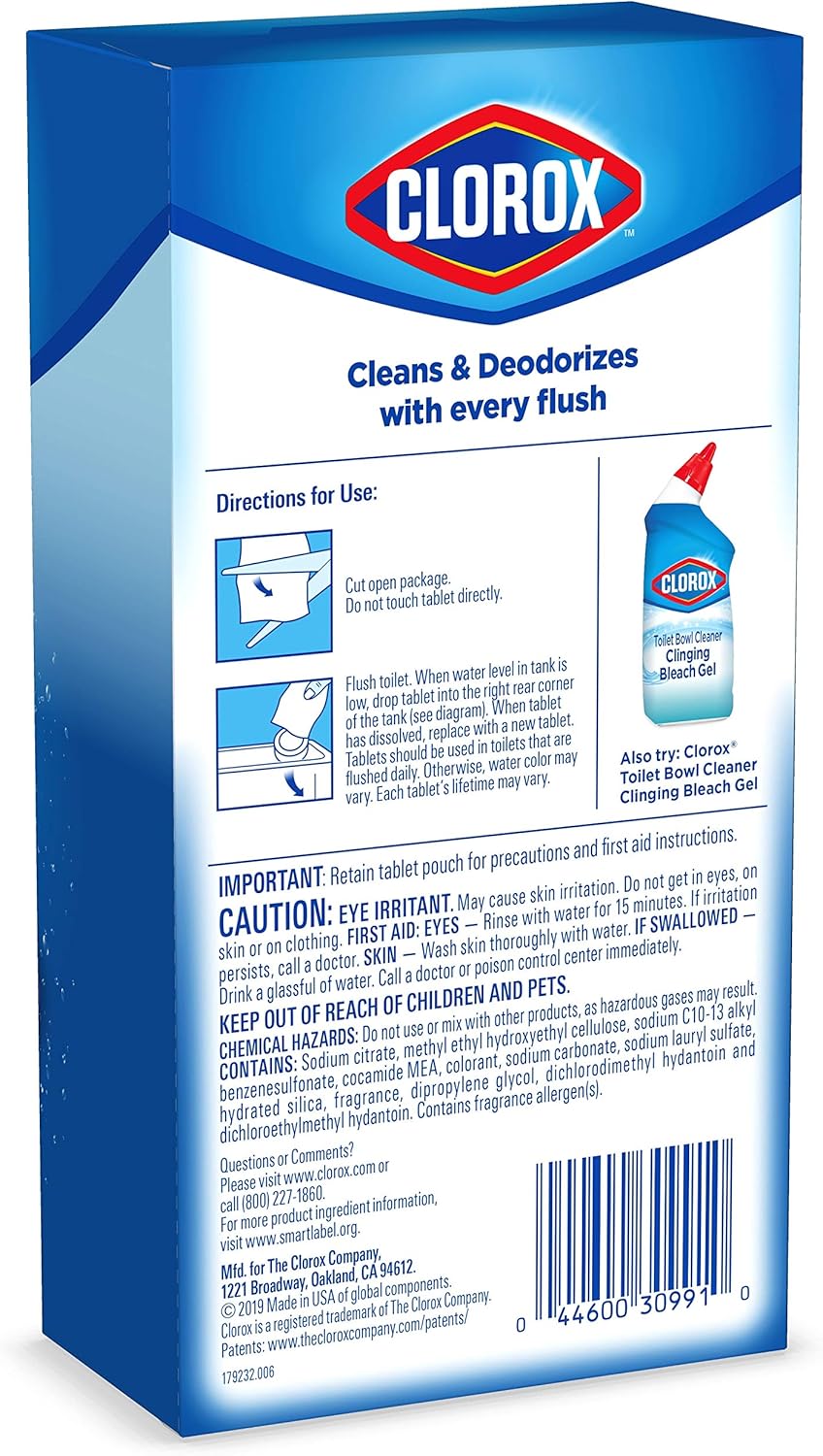 Clorox Ultra Clean Toilet Tablets Bleach & Blue, Rain Clean Scent 2.47 Ounces Each, 4 Count (Package May Vary): Health & Personal Care