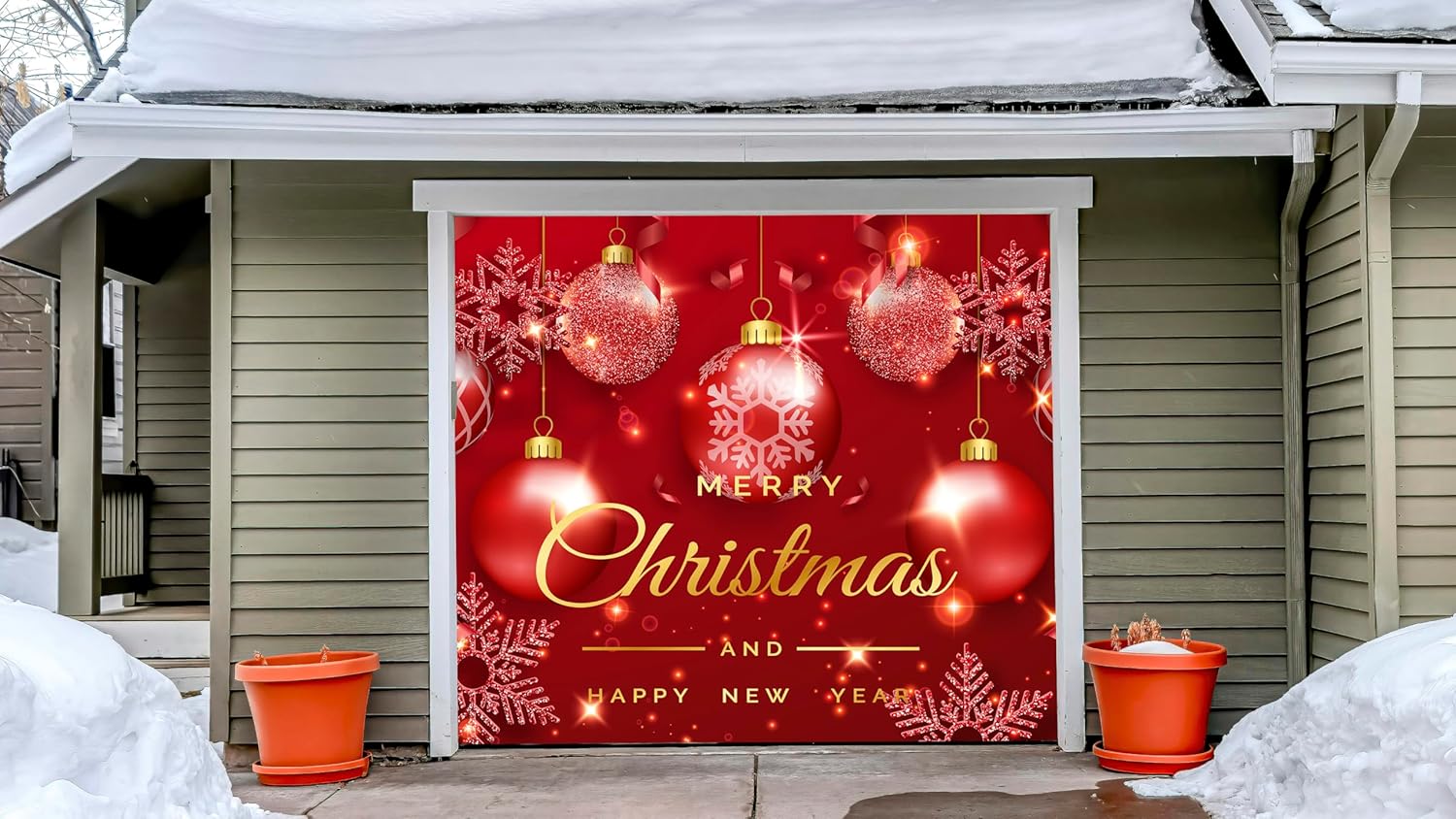 Garage Door Decorations - FINGUOLA Christmas Garage Door Decorations - 7x8ft Large 