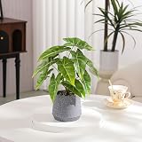 LUWENER Fake Plant Sea Taro Leaves in Grey Pot 13 Inches Tall view 6