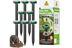 X-OCTENOL 4 Pack Mole Repellent for Lawns Solar Powered Groundhog Spikes, Ultrasonic Mole Stakes for Yard, Waterproof Gopher Repellent to Get Rid of Chipmunk, Vole and Snake for Garden