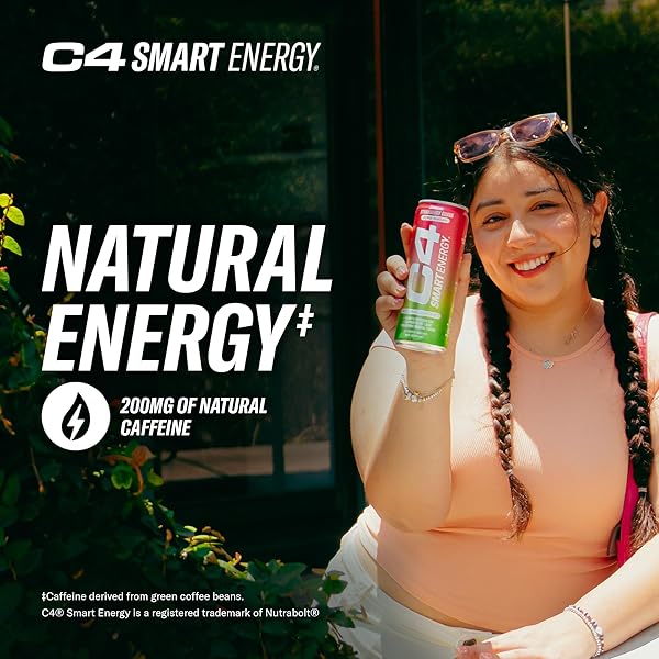 CELLUCOR C4 SMART ENERGY DRINK ‚ BOOST FOCUS AND ENERGY WITH ZERO SUGAR, NATURAL ENERGY, AND NOOTROPICS – 200MG CAFFEINE – PEACH MANGO (12OZ PACK OF 12)