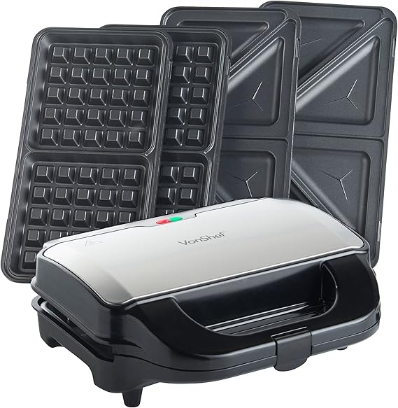 VonShef 2in1 Sandwich Toaster & Waffle Maker Toastie Maker with