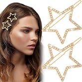 Mxxipp 2pcs Star Hair Pin for Women, Sparkly Rhinestone Crystal Hairstyle Bang Clips, Non-Slip Hollow Barrette Accessories for Long Short Straight Curly Hair- Gold