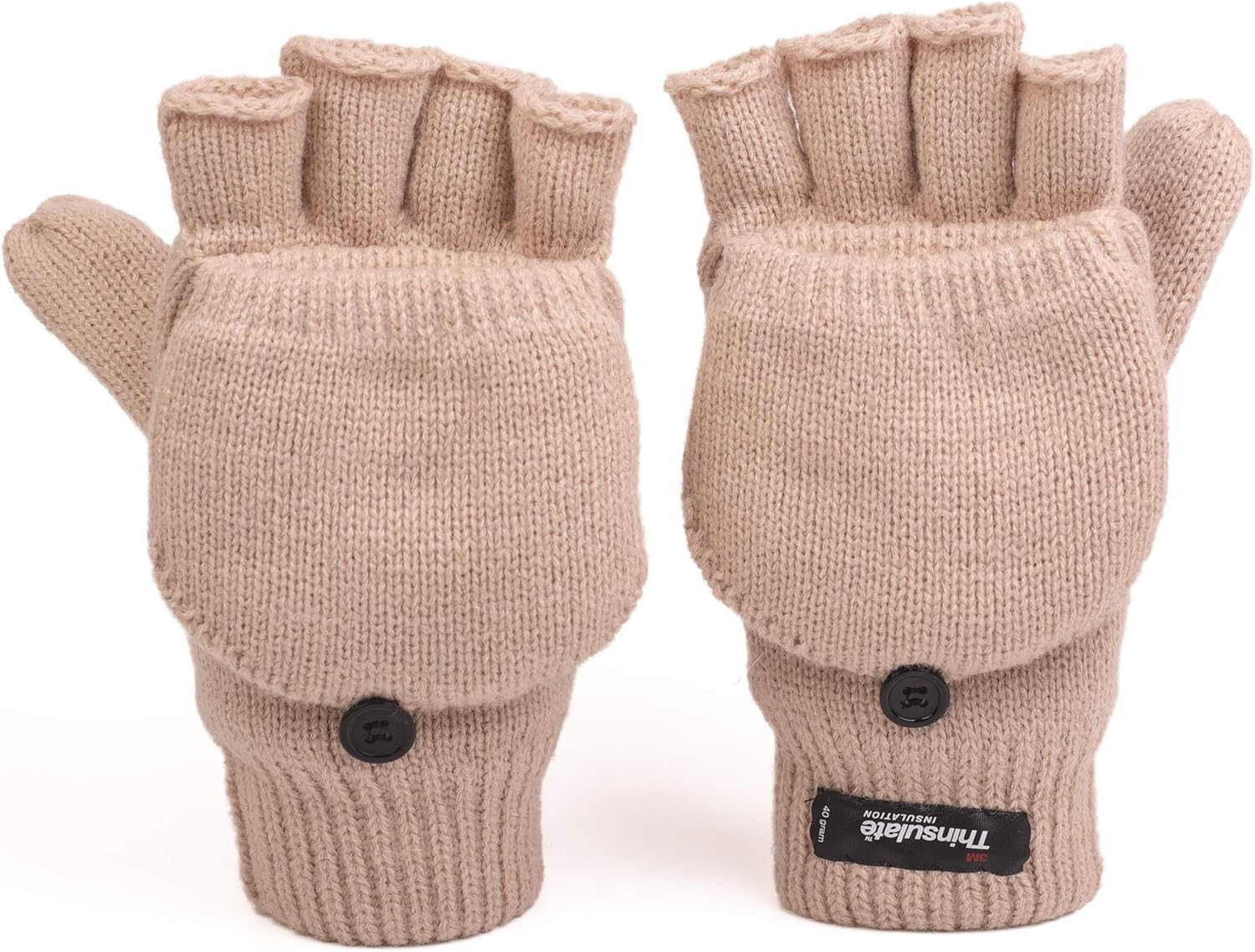 Winter Convertible Mittens Thinsulate Insulation Fleece Lined Knit Half