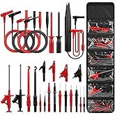 Linkstyle 25PCS Silicone Multimeter Test Leads Kit, Alligator Clips &amp; Probe | Replaceable wire-piercing needles, 4mm banana plugs, mini grabbers &amp; tweezer; CAT III 1000V/CAT IV 600V, 10A auto diagnostics