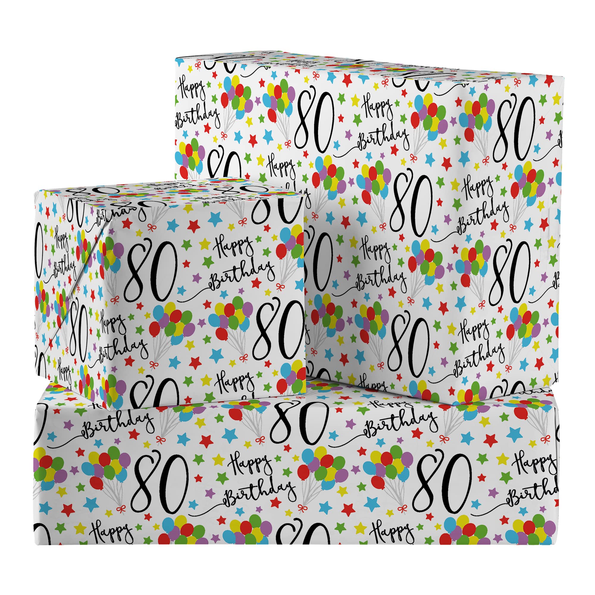Hunts England - 2 Sheets Of 80th Birthday Luxury Wrapping Paper - Includes 2 Gift Tags - Age 80 Folded Gift Wrap For Him/Her - Iconic Collection - Colourful Age Eighty Gift Wrap For Men/Women