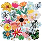 32 Pcs Spring Themed Iron on/Sew on Patches, Cute Flower Butterfly Embroidered Applique Patches, Clothes Backpacks Hats Pants Jackets Jeans Decoration, DIY Accessories