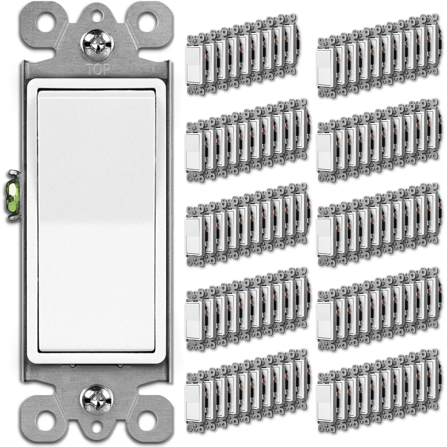 Photo 1 of BESTTEN 100 Pack Single-Pole Decorator Light Switch, Paddle Wall Switch, 15A 120/277V, On/Off Rocker Interrupter, UL Listed, White
