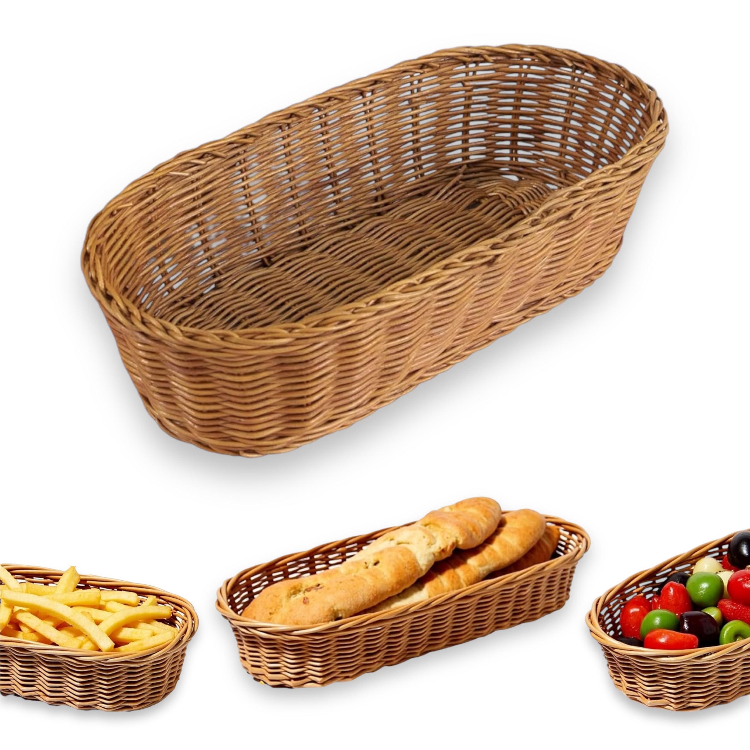 Wicker Woven Serving Baskets for Bread Fruit Vegetables Snacks | Rustic Handmade Restaurant Dining Tabletop Serving Display Decoration Organizer Basket (Oval 35X17 cm)