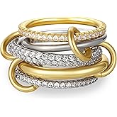 Fimhut Gold Stackable Rings for Women Non Tarnish, 18k Gold Plated Cubic Zirconia Rings, Silver Gold Multi Ring Mixed Metals Stack Rings Set