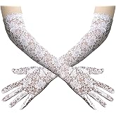 BRYCTSISEN Womens Long Lace Gloves Long Floral Lace Opera Gloves Costume Elbow Length Fingerless Gloves for Dance Party