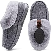 COFACE Women's Memory Foam House Slippers Arch Support Moccasin Winter Shoes Ladies Warm Fuzzy Faux Fur Collar With Indoor Outdoor Rubber Sole