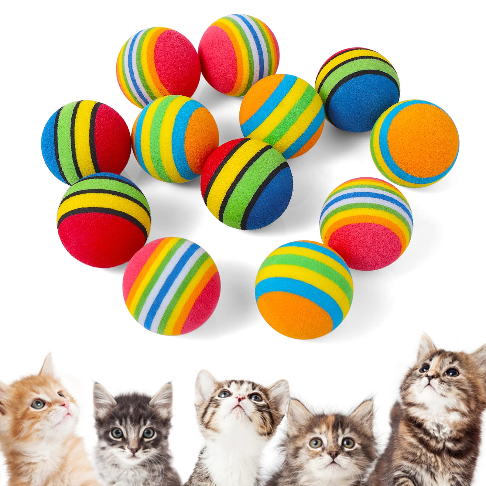Cobee Rainbow Cat Toy Ball, 12 Pieces Large Cat Ball Toys 3.5 CM Interactive Cat Toy Ball Kitten Play Sports Chase Training Toy Ball