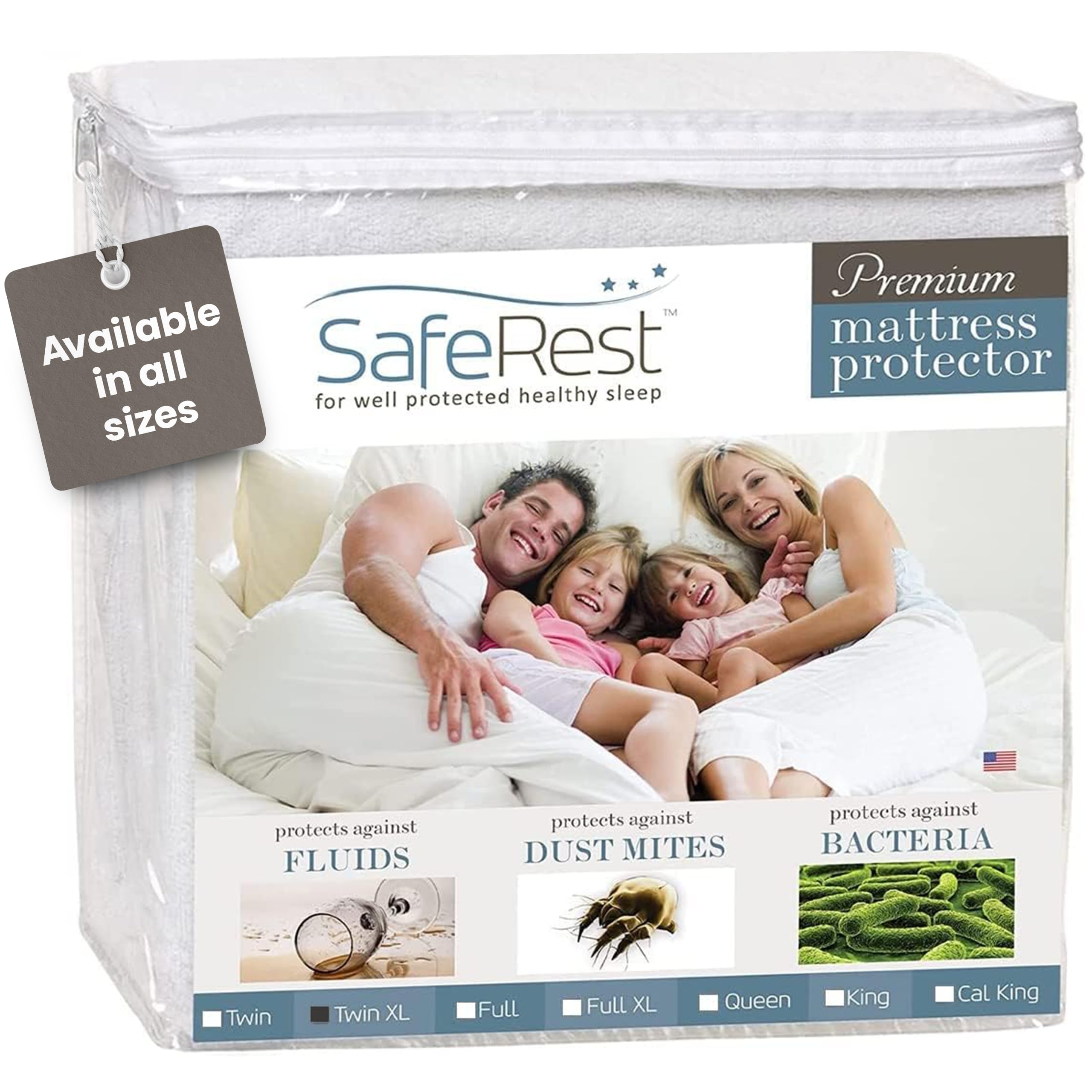 Photo 1 of SafeRest Waterproof Twin XL Size Mattress Protector - Fitted with Stretchable Pockets - Machine Washable Cotton Mattress Cover for Bed