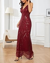 Women's V Neck Spaghetti Straps Sequin Sparkly