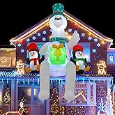 HZGDEJTG 8 FT Polar Bear Inflatable Decoration Sitting on Roof with LED Lights and Kaleidoscope Lights, Suitable for Holiday Celebration Decorations on Yard, Lawn and Patio