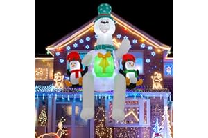 HZGDEJTG 8 FT Polar Bear Inflatable Decoration Sitting on Roof with LED Lights and Kaleidoscope Lights, Suitable for Holiday Celebration Decorations on Yard, Lawn and Patio