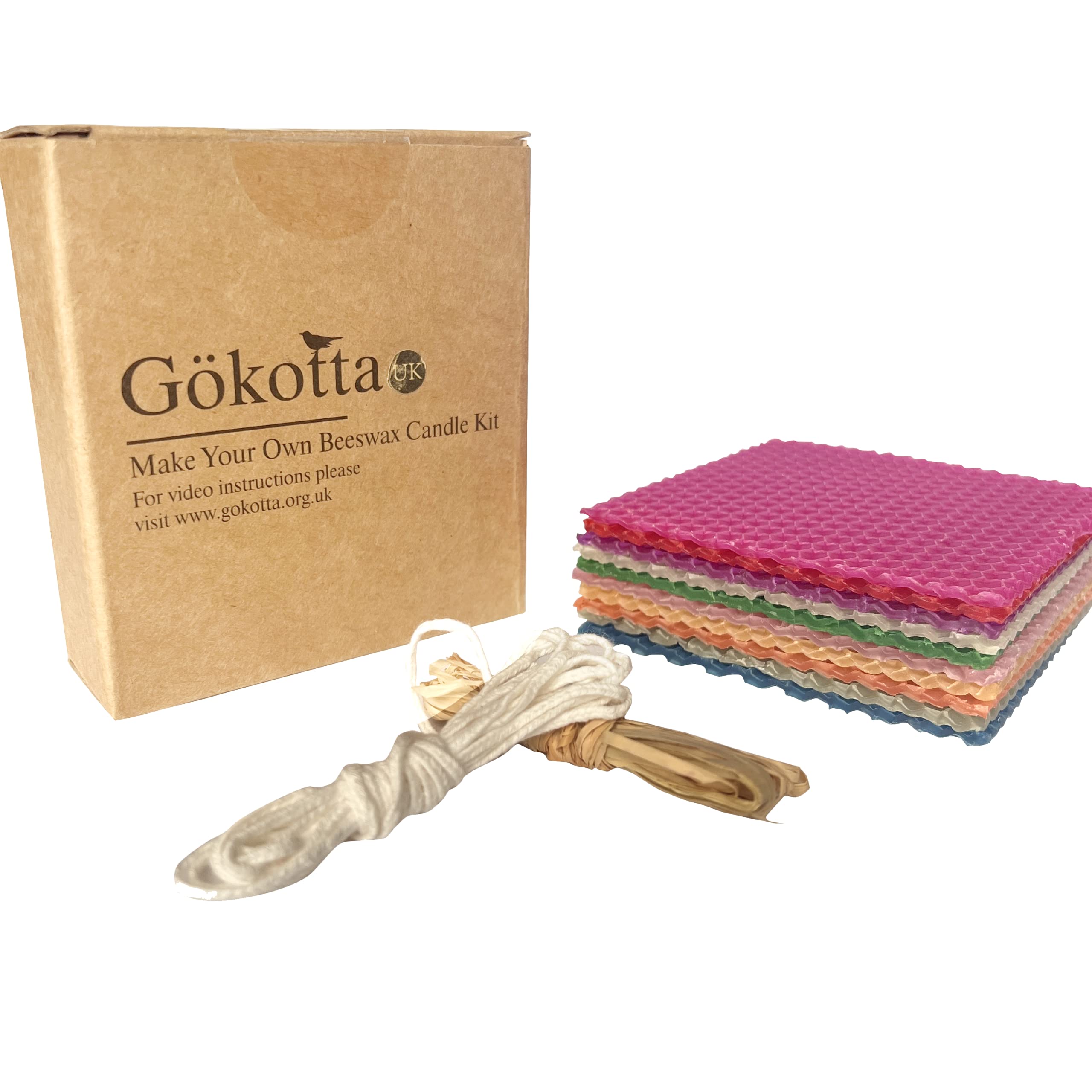 Make Your Own Beeswax Candle Kit - 10 x 100% Pure Beeswax sheets - 10cm x 10 cm - Wick and Raffia for decoration - Christmas stocking (Multicolour)