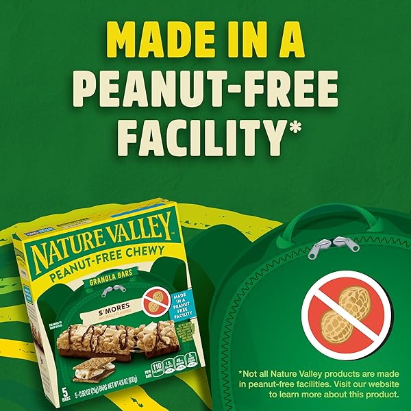 NATURE VALLEY PEANUT-FREE CHEWY GRANOLA BARS, S’MORES, MADE IN A PEANUT FREE FACILITY, 5 BARS, 4.6 OZ
