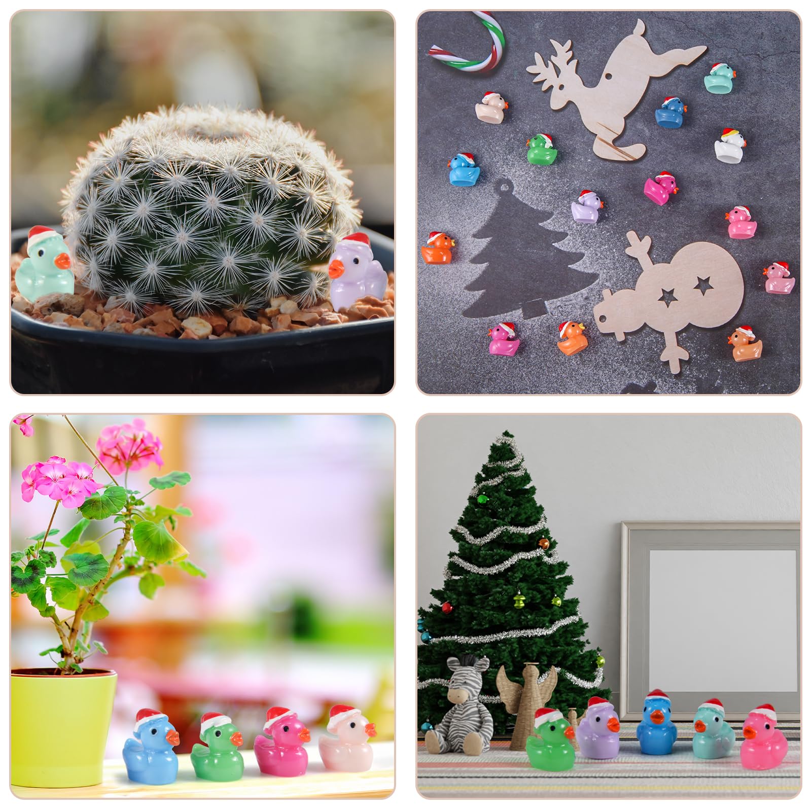 160 Pcs Christmas Mini Resin Ducks Tiny Santa Fairy Hat Duck Miniature Micro Landscape Garden Dollhouse Decor for Xmas Accessories DIY Craft Slime Party Gifts Prank Game Ornament Potted Plants