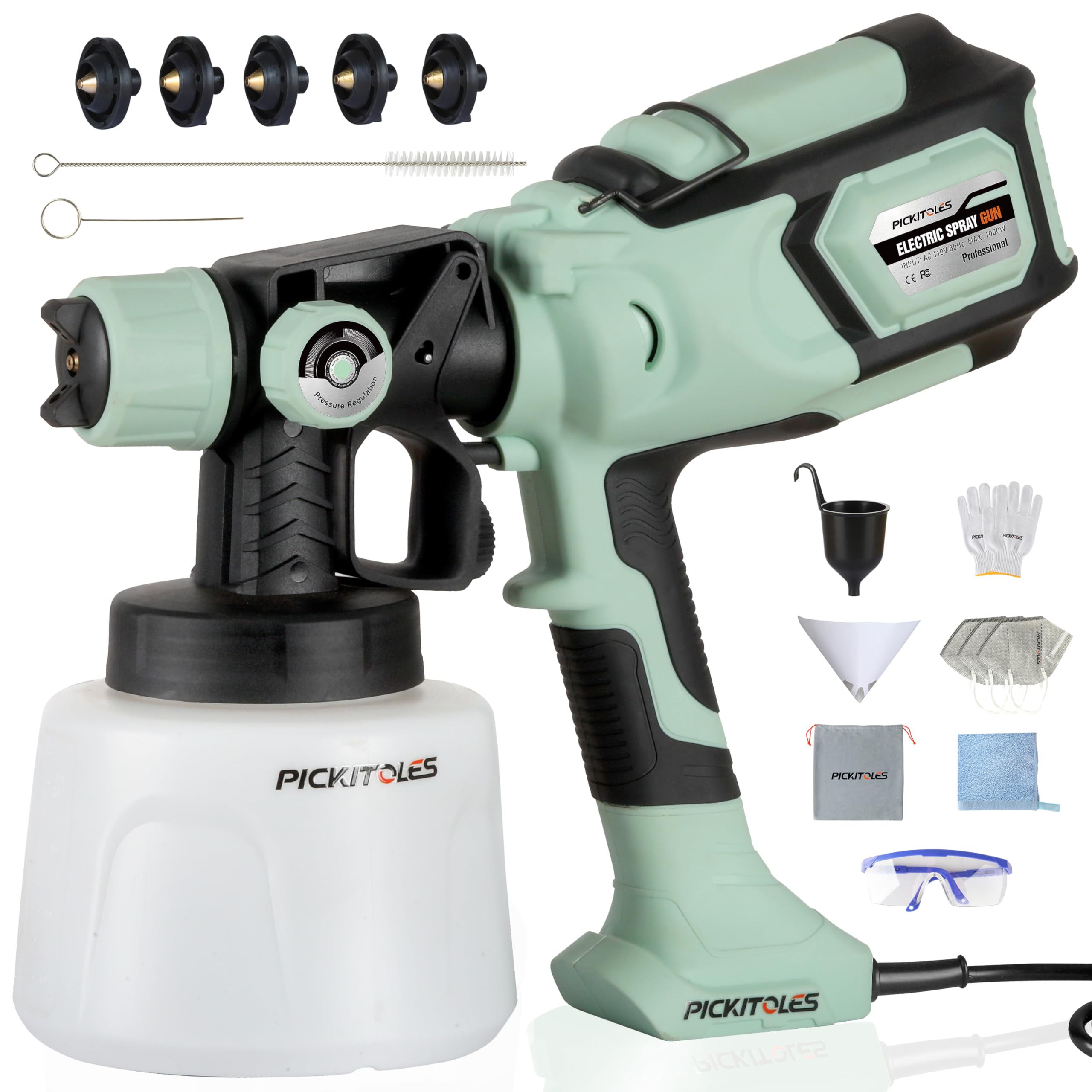 Photo 1 of 1000W HVLP Paint Sprayer High-Efficiency Electric Spray Gun with 6 Nozzles,Variable Patterns & Adjustable Flow, 47oz (1400ml) Detachable Container,Easy to Clean for Home Improvement Projects Avocado
