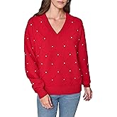 KARL LAGERFELD womens Long Sleeve V-neck Crystal Detail Sweater