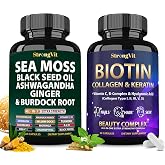 StrongVit Sea Moss Supplement &amp; Biotin Complex Bundle (120 Capsules)