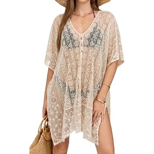 Women’s V Neck Lace Beach Cover Up | Bathing Suit and Bikini Swimsuit Cover Up for Vacation