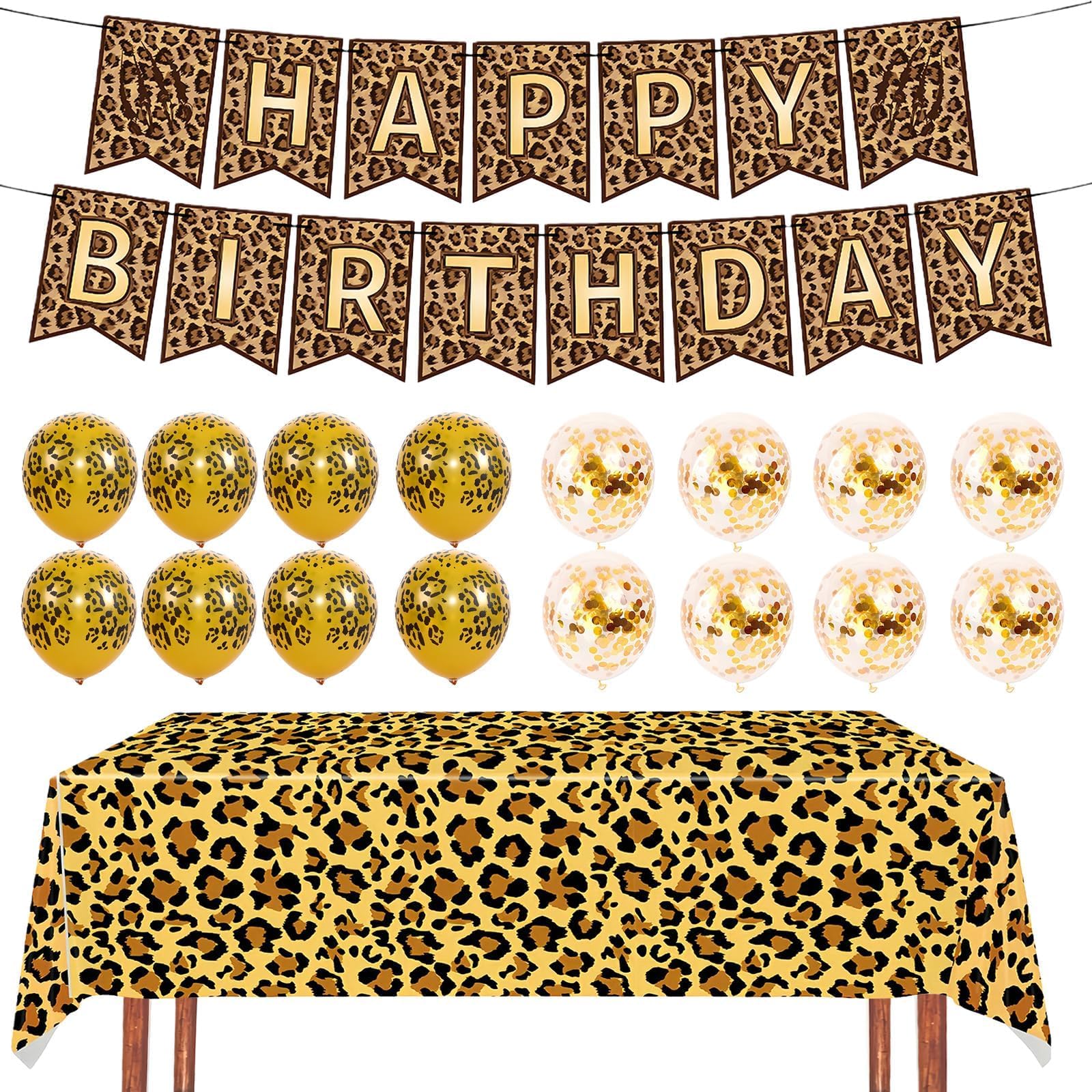 18 PCS Set Leopard Print Birthday Decorations Supplies Including Leopard Print Balloons Happy Birthday Balloons Happy Birthday Banner Leopard Print Tablecloth for Shower Wild Birthdays Party