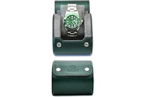 M MIRAGE LUXURY TRAVEL 1 Watch Travel Case – Single Watch Case Hoder - Royal Green Swiss Motif