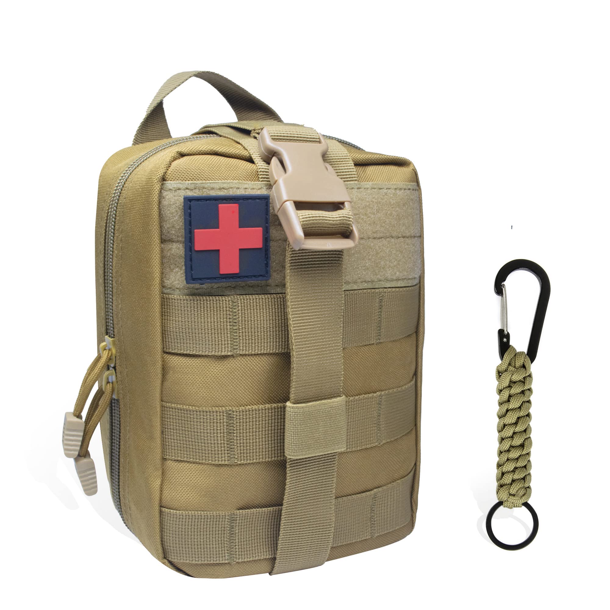 QIYUANT Molle First Aid Bag Tactical IFAK Rip-Away Utility EDC Pouch with Outdoor Hook Hiking Waist Belt Pack Survival Military EMT Emergency Medical Pouch for Home Car Travel Camping Empty Coyote