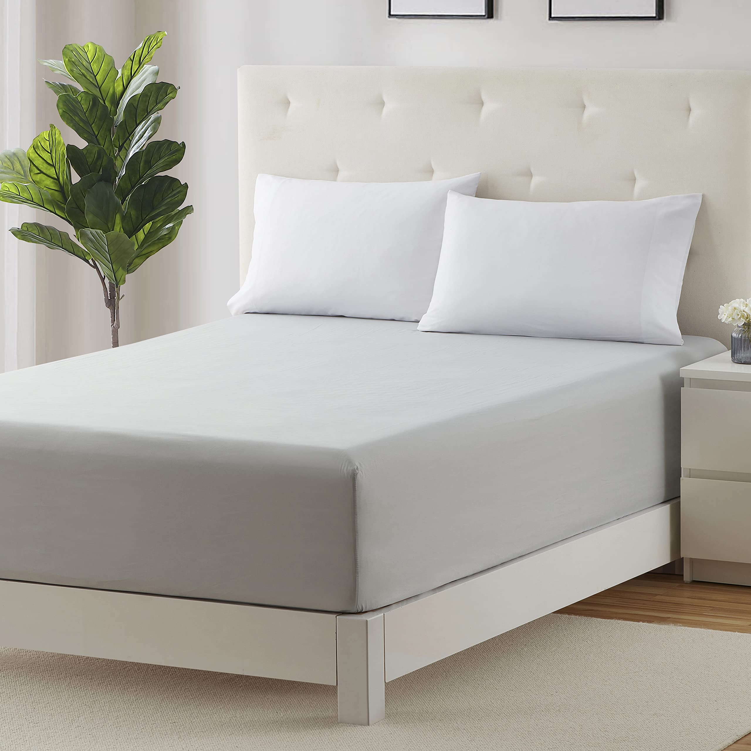 Clara Clark Fitted Sheet, Extra Deep Pocket Fits Deep Mattress, Luxury Soft Fitted Sheet Only, Twin XL - Extra Deep Silver Gray