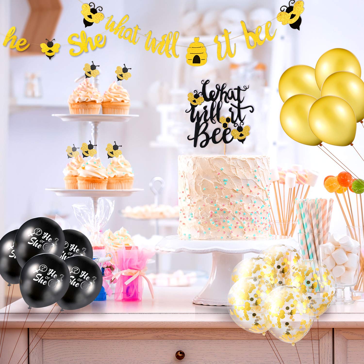 What Will It Bee Banner He Or She Banner Confetti Latex Balloons And Bee Cake Topper For Party Supplies 23 Pieces Gender Reveal Party Decorations Set Party Supplies Toys Games Pogrebnoneven Rs