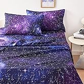 Wake In Cloud - Constellation Bed Sheets, 4-Piece Sheet Set, Celestial Space Witchy Star Galaxy Astrology, Soft Microfiber Deep Pocket Bedding, Indigo Purple, Twin Size