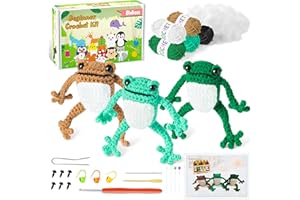 BWkoss Beginner Crochet Kit, Frog Crochet Starter Kit for Adults Kids Amigurumi DIY Craft Kit Animal Complete Material Pack with Step-by-Step Instruction and Video Tutorials for Knitting Enthusiast