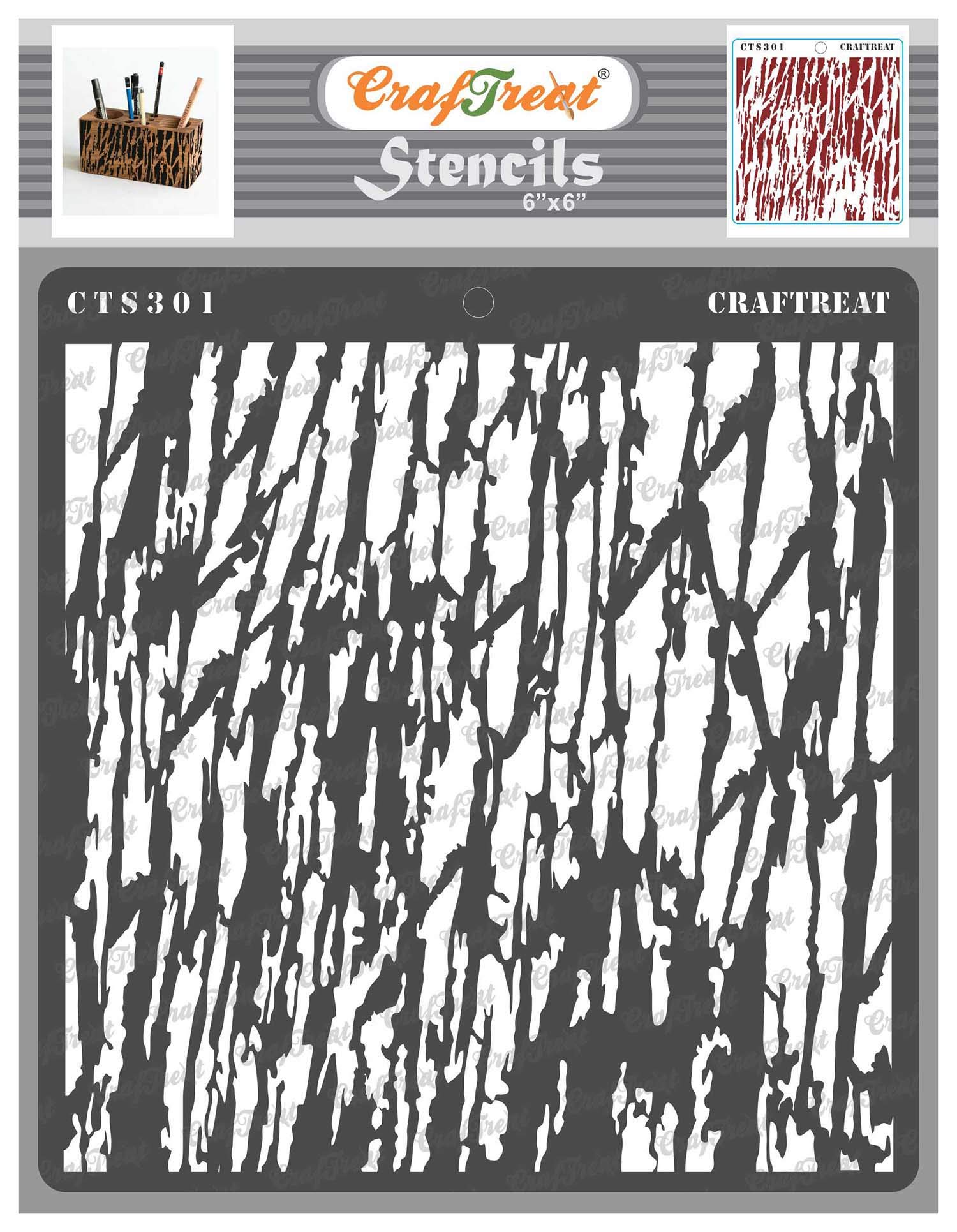 CrafTreat Reusable Wood Decor Stencils for Painting on Wood, Canvas, Paper, Fabric, Floor, Wall and Tile - Tree Bark - 6x6 Inch - DIY Art and Craft Stencils - Tree Bark Stencil
