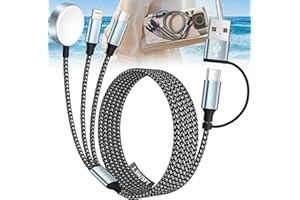 MPATIBY Travel Essentials 3 in 2 USB A/USB C Cable for Apple iWatch Charger, Multi Charging Cable Cord, Travel Charger for Multiple Devices Compatible with iWatch Ultra/SE/10-1, iPhone16-6, Pad, Android-5FT
